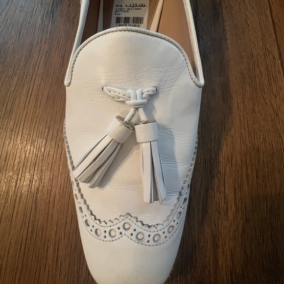 Stuart Weitzman White Leather Brogue Tassel Loafer Shoes Size 10 NEW - Picture 8 of 9